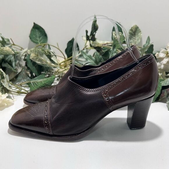 Vintage Bruno Magli Leather Pumps Women's Size 38 Brown Square Toe Slip-on - Picture 7 of 15